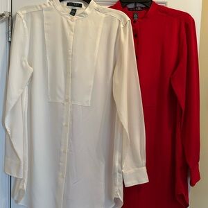 Lauren Ralph Lauren Vibrant Red and Cream Tunic Blouse